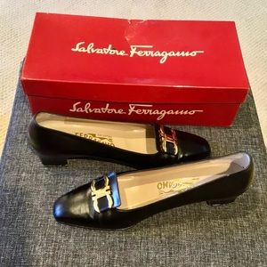 Women Salvatore Ferragamo Navarra 4cm Nero Calf 7.5AA